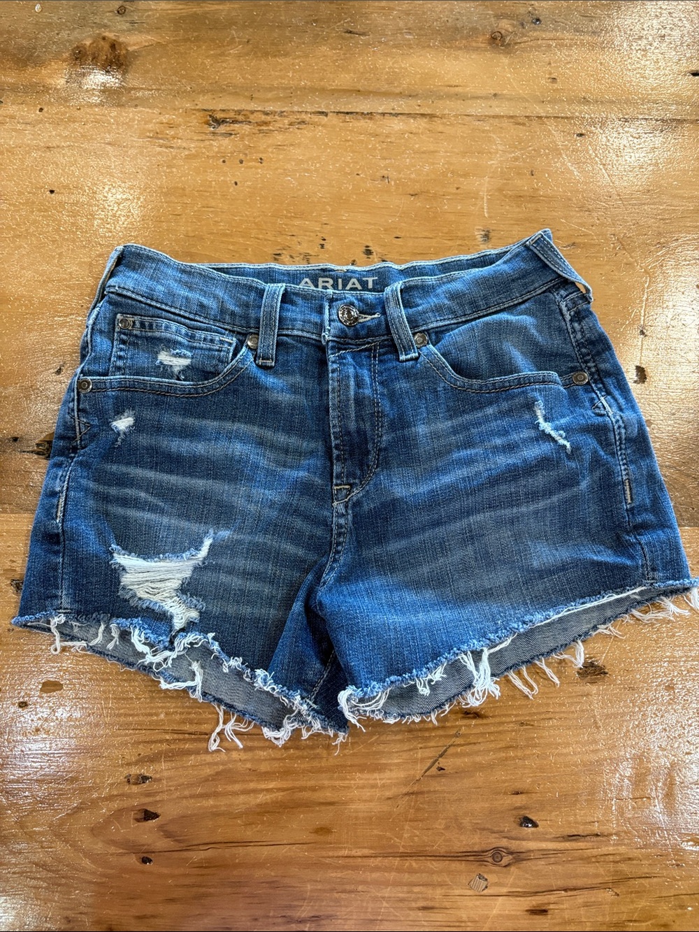 Ariat Women's Distressed Frayed Hem Denim Shorts - Dark Blue